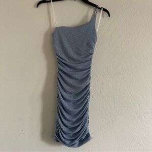 Shimmery Dusty blue  B Darlin One-Shoulder Ruched Cocktail Dress -, Size 3/4